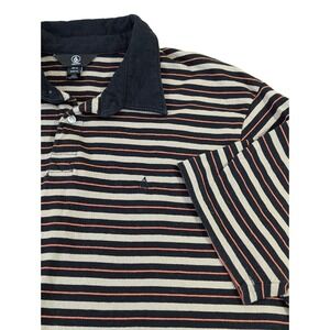 Volcom Polo Shirt Mens XL Brown Striped Short Sleeve Skate Beach Streetwear